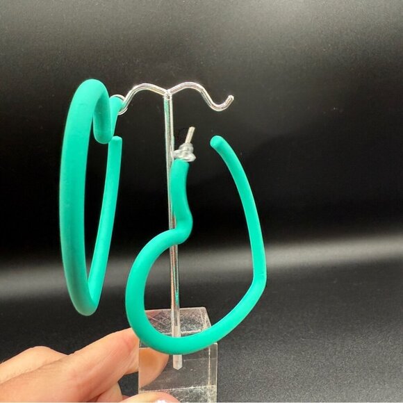 Large Teal Green Heart Hoop Earrings - Pierced - Picture 9 of 10